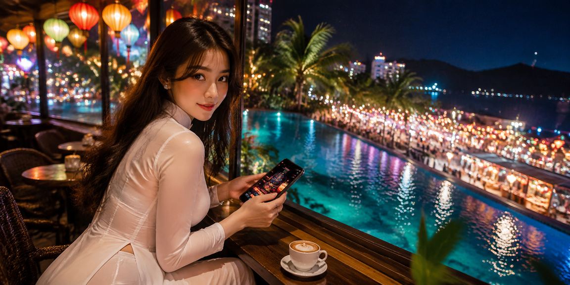 Người chơi Nha Trang mặc áo dài trải nghiệm cá cược giải trí sôi động bên bờ biển